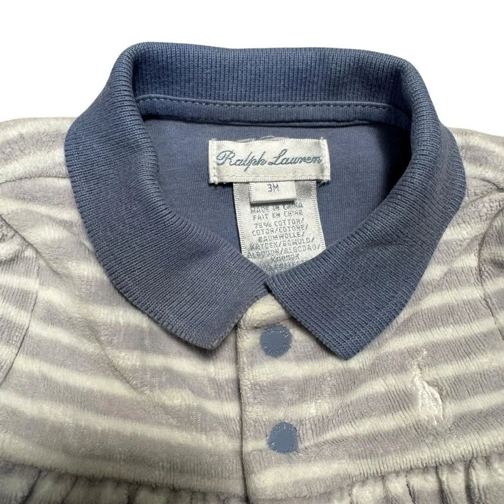 Ralph Lauren Baby Striped Cotton Velour Footed Coverall Size 3 Month